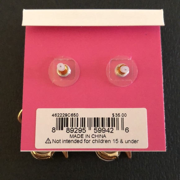 Betsey Johnson Faux Pearl Cluster & Gold Bow Crystal Drop Earrings Pink Lip NWT - Picture 13 of 13